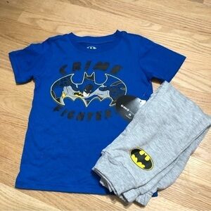 Batman Outfit Sz 4T NEW Short Sleeve Sweatpants Gray Blue Boys Kids